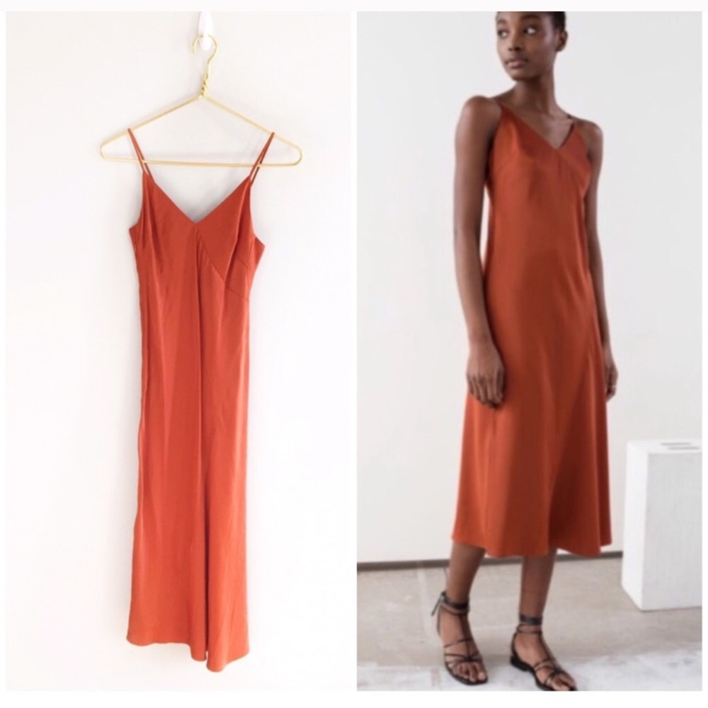 & Other Stories Rust Midi Slip Cami Dress
